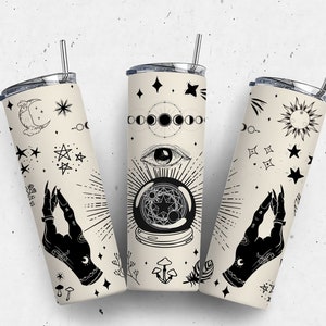 20 oz Skinny Magic Witch Hand, Fortune,Witchcraft , Fortune Telling ,Moon , Sun, PNG,Halloween Straight & Tapered, Download Skinny Tumbler