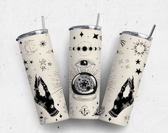 20 oz Skinny Magic Witch Hand, Fortune,Witchcraft , Fortune Telling ,Moon , Sun, PNG,Halloween Straight & Tapered, Download Skinny Tumbler