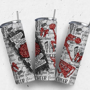 20 oz Skinny Tumbler Cheer Mom Glitter Black & Chestnut Sublimation Design Digital Download PNG Instant DIGITAL ONLY