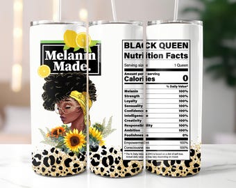 Melanin Made Black Queen Tumbler PNG, 20oz Skinny Tumbler PNG, Sublimation Design Download, Coffee Tumbler, Skinny Tumbler PNG