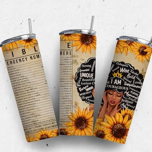 Black Queen I Am Affirmations 20 OZ Skinny Tumbler Design - Straight & Tapered Sublimation Wrap Design - Tumbler PNG - Wrap Template