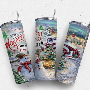 Vaso flaco de 20 oz Es la época más maravillosa del año Diseños de sublimación PNG, Archivo PNG de camión de Navidad Descarga instantánea de sublimación