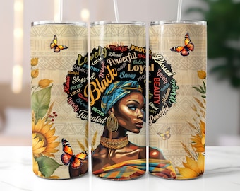 A Gorgeous Black Queen 20 OZ mager bekerontwerp - recht en taps toelopend sublimatieomslagontwerp - beker, png PNGEgg - omslagsjabloon