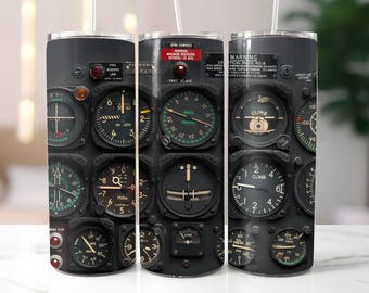 Pilot-Airplane instruments-Flying-Tumbler Wrap PNG Designs Sublimation Designs Downloads - Skinny 20oz Wrap - PNG