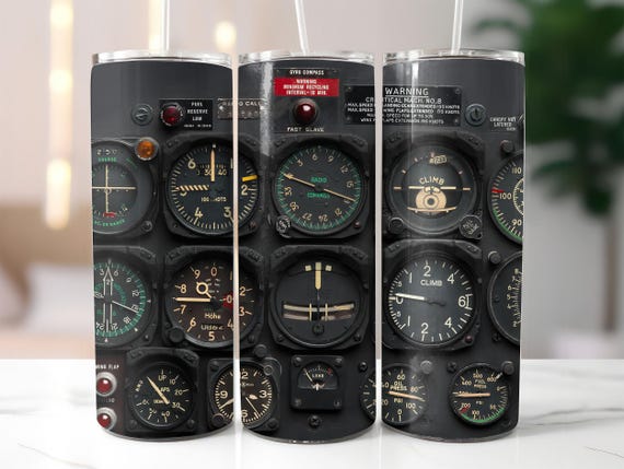 Pilot-Airplane instruments-Flying-Tumbler Wrap PNG Designs Sublimation Designs Downloads - Skinny 20oz Wrap - PNG