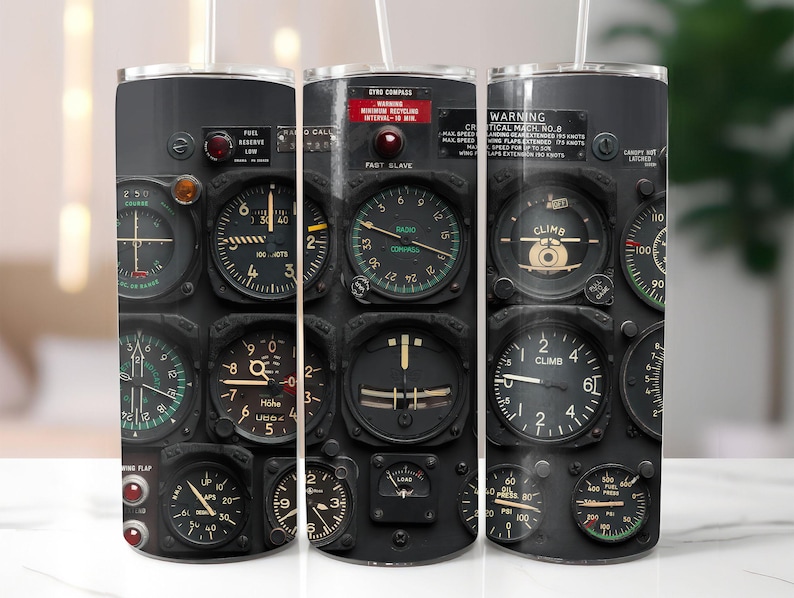 Pilot-Airplane instruments-Flying-Tumbler Wrap PNG Designs Sublimation Designs Downloads - Skinny 20oz Wrap - PNG image 1