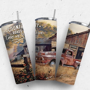 20oz Skinny Tumbler Vintage Country Farm PNG Sublimation Designs, Red Barn Farmhouse, Old Truck, American Flag Tumbler Wrap Digital Download