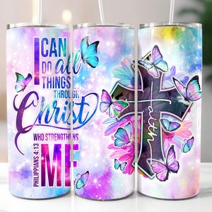 20oz Skinny Tumbler Christian Bible Verse Sublimation Design Templates, I Can Do All Things Tumbler Straight PNG Digital Download