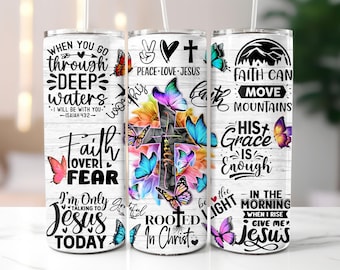 Design per sublimazione con affermazioni di fede per bicchiere termico skinny da 20 once, bicchiere termico con versetto biblico in formato PNG, rivestimento per bicchiere termico cristiano, download digitale PNG