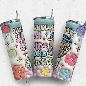 Eiskaffee und Angst 20 Unzen Skinny Tumbler Wrap, Sublimationsdesign, digitaler Download PNG, Mom Tumbler Wrap PNG, lustige Tumbler Wrap, Floral