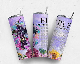 Glaube Bibel Notfall Nummer 20 Unzen Skinny Tumbler - gerade & konisch Sublimation Wrap Design - Becher PNG - Wrap Template