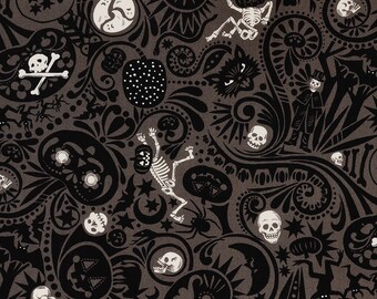 Alexander Henry Midnight Muertos Cotton Fabric Yardage by the half yard Sewing