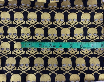 Gothic Glam Metal Heads Gold Metallic Fabric Yardage by the half yard Benartex Sewing