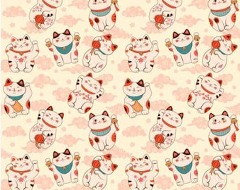Happy Cats Cotton Fabric By The Half Yard DIY Craft Supplies