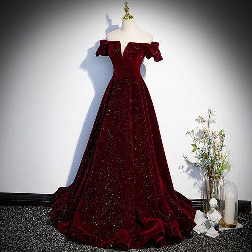 Simple Burgundy Lace up A-line Velour Party Formal Gown - Etsy