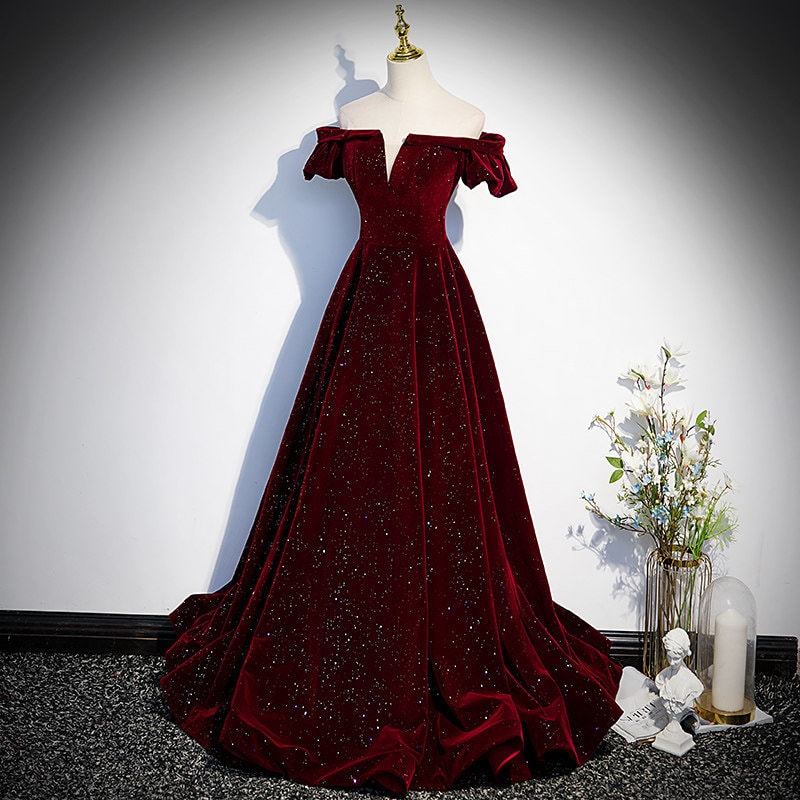 Elegant Ball Gown Burgundy Long Organza Prom Dresses – Angrila