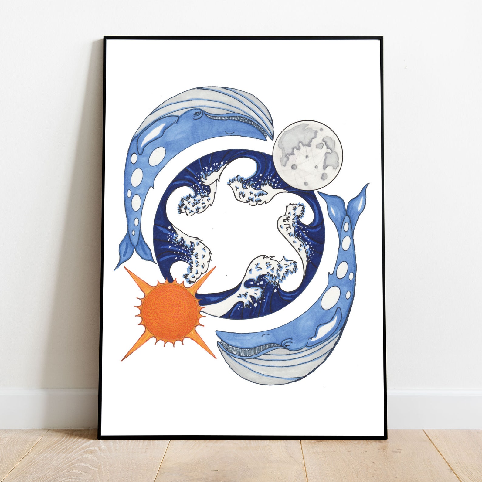 Whale Art Print and the Great Wave Ocean Themed Nursery Etsy