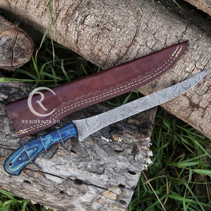 Damascus steel Fillet Fishing Knife, Handmade Damascus Fillet knife, kitchen knife , bbq Knife , steak knife , chef knife , gifts for him