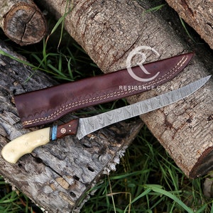 Damascus steel Fillet Fishing Knife, Handmade Damascus Fillet knife, kitchen knife , bbq Knife , steak knife , chef knife , gifts for him