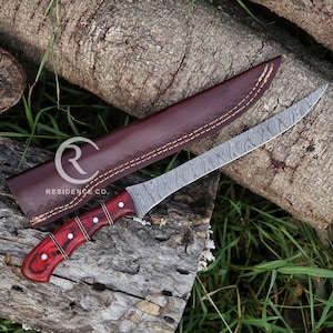 Damascus steel Fillet Fishing Knife, Handmade Damascus Fillet knife, kitchen knife , bbq Knife , steak knife , chef knife , gifts for him