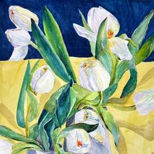 Original Painting Tulips Watercolor Wall Art | Hand-painted Art | Watercolor Painting | Wall Decor | Wall Art| Fine Art | Room Decor 12x9