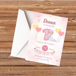 Precious Moments Baby girl 1st Birthday Invitation