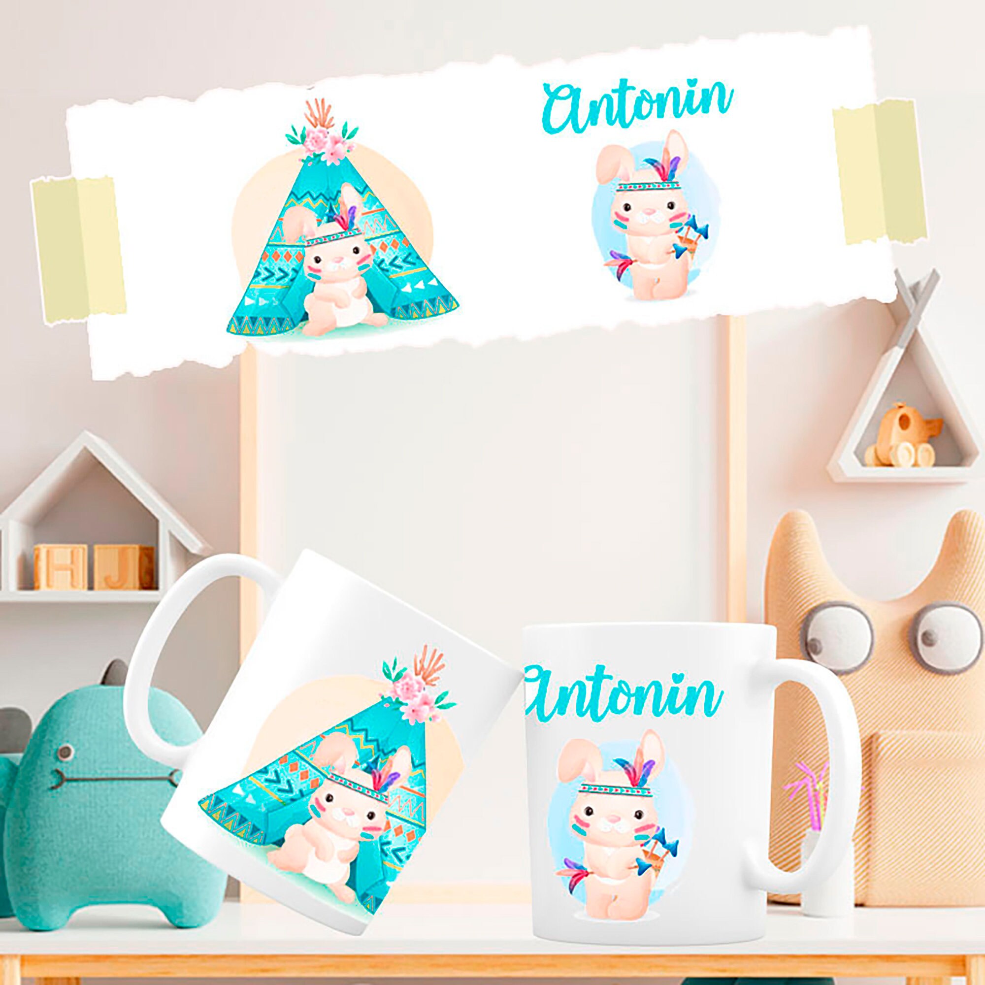 Mug Enfant Personnalisé Indien Lapin