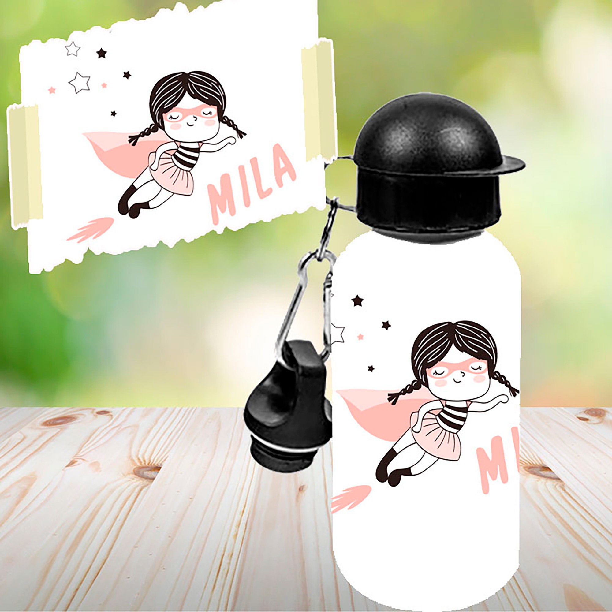 Gourde Enfant Personnalisée Super Héro Fille, Cadeau avec Prénom