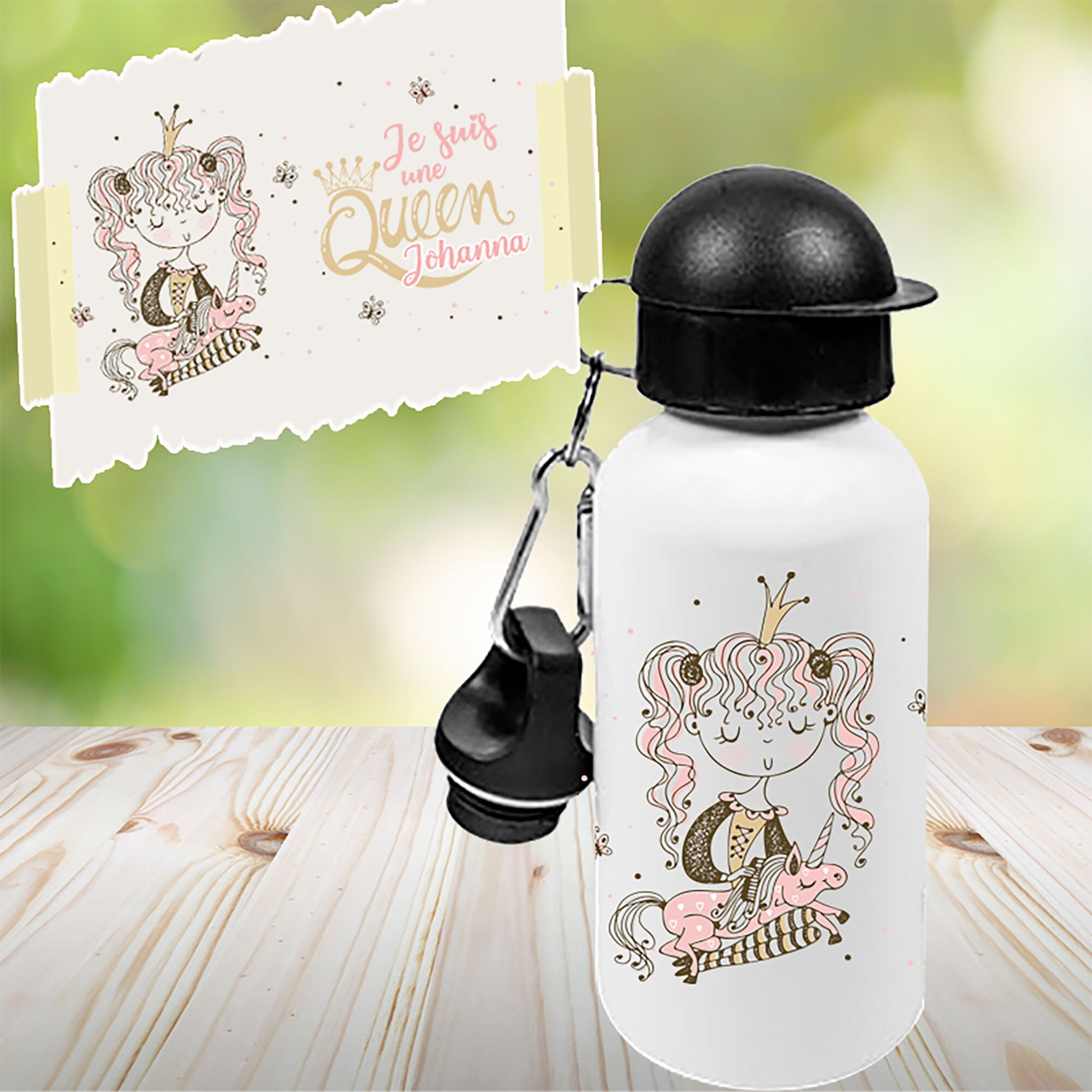 Gourde Enfant Personnalisée Fille Queen, Cadeau avec Prénom