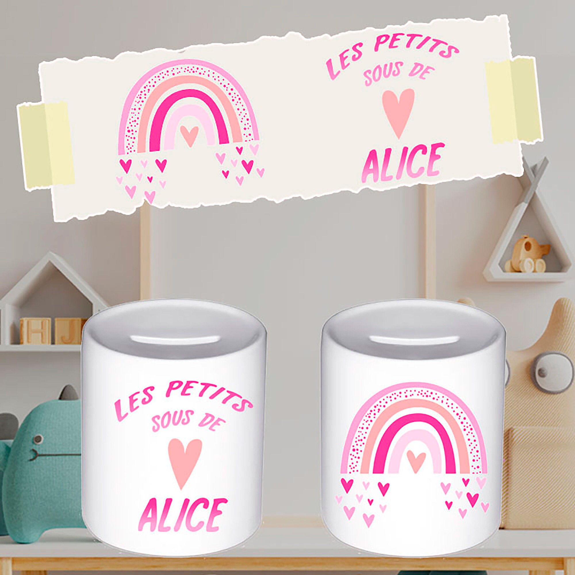 Tirelire Arc en Ciel Fille Personnalisée