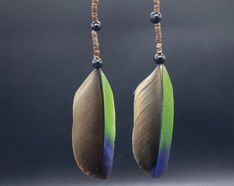 Tribal ethnic parrot feather earrings