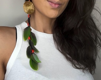 Golden grass feather earring