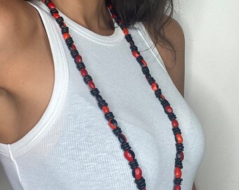 Unisex tribal long beaded necklace