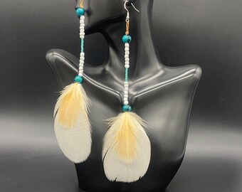Ethnic tribal bohemian parrot feathers earrings