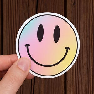 Colorful smiley Face Sticker | Waterproof Vinyl Sticker | Durable Laptop & Water-Bottle Decal | Weather-Proof