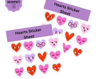 Hearts Sticker Sheet  Die Cut Sticker Sheet | 4x7 Inch Sticker Sheet | High Quality Vinyl Stickers | Laptop, Water Bottle, Planner Stickers