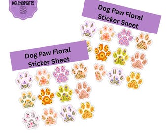 Floral Dog Paw Sticker Sheet Die Cut Sticker Sheet | Sticker Sheet | High Quality Vinyl Stickers | Laptop, Water Bottle, Planner Stickers