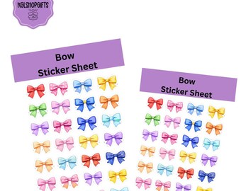 Bow Stickers | Die Cut Sticker Sheet | 4x7 Inch Sticker Sheet | High Quality Vinyl Stickers | Laptop, Water Bottle, Planner Stickers