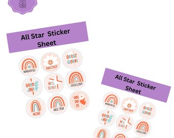 All Star Stickers | Die Cut Sticker Sheet | 4x7 Inch Sticker Sheet | High Quality Vinyl Stickers | Laptop, Water Bottle, Planner Stickers