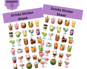 Drinks Stickers | Die Cut Sticker Sheet | 4x7 Inch Sticker Sheet | High Quality Vinyl Stickers | Laptop, Water Bottle, Planner Stickers