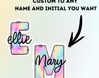Tie Dye Custom Initial and Name Sticker | Personalized Waterproof Vinyl Decal | Laptop, Water Bottle, Tumbler, Notebook Label | Die Cut