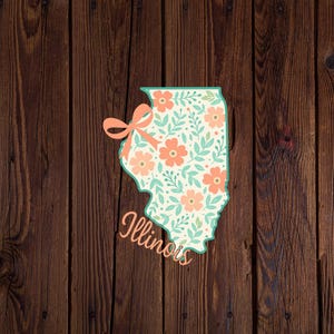 State of Illinois Floral Sticker | Waterproof Vinyl Sticker | Durable Laptop & Water-Bottle Decal | Weather-Proof