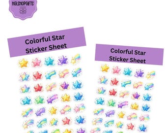 Colorful Starts Stickers | Die Cut Sticker Sheet | Sticker Sheet | High Quality Vinyl Stickers | Laptop, Water Bottle, Planner Stickers