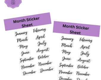 Month Stickers | Die Cut Sticker Sheet | 4x7 Inch Sticker Sheet | High Quality Vinyl Stickers | Laptop, Water Bottle, Planner Stickers