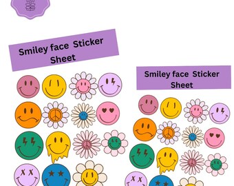 Smiley Face Stickers | Die Cut Sticker Sheet | 4x7 Inch Sticker Sheet | High Quality Vinyl Stickers | Laptop, Water Bottle, Planner Stickers