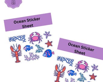 Ocean Stickers | Die Cut Sticker Sheet | 4x7 Inch Sticker Sheet | High Quality Vinyl Stickers | Laptop, Water Bottle, Planner Stickers