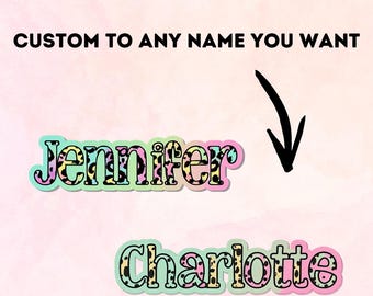 Neon Cheetah Custom Name Sticker | Custom Name Sticker | Personalized Waterproof Vinyl Decal | Laptop, Water Bottle, Tumbler, die cut