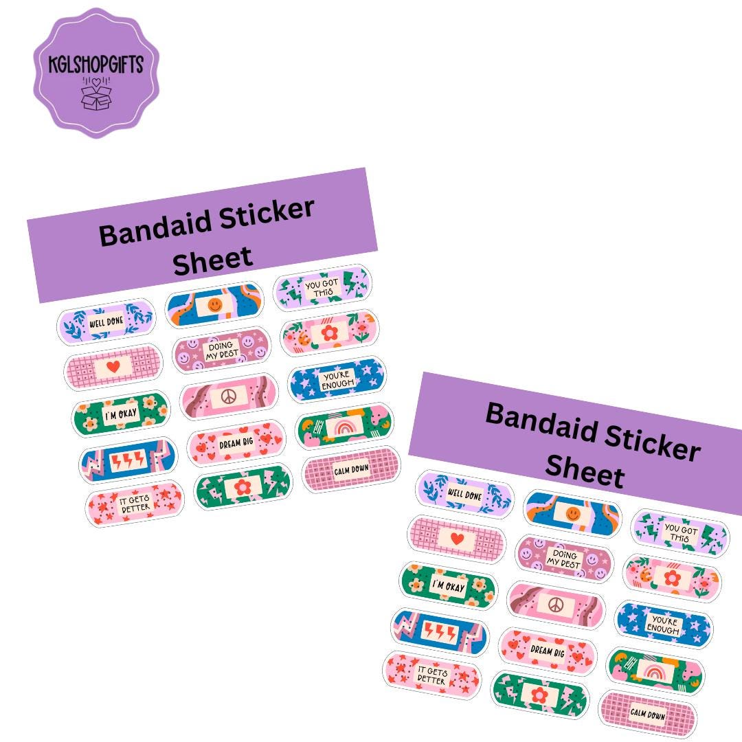 Bandaid Stickers | Die Cut Sticker Sheet | 4x7 Inch Sticker Sheet ...