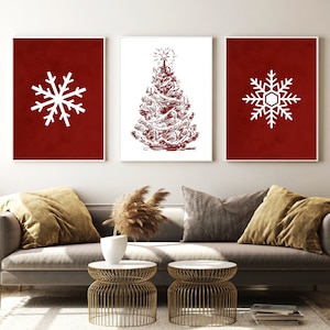 Set Of 3 Christmas Wall Art, Printable Christmas Red Wall Decor, Christmas Prints, Holiday Decor, Christmas Decor, Instant Download Wall Art