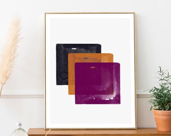 Abstract square colorful wall art, Printable watercolor geometric wall art, Farm house wall art, minimal modern wall decor, instant download
